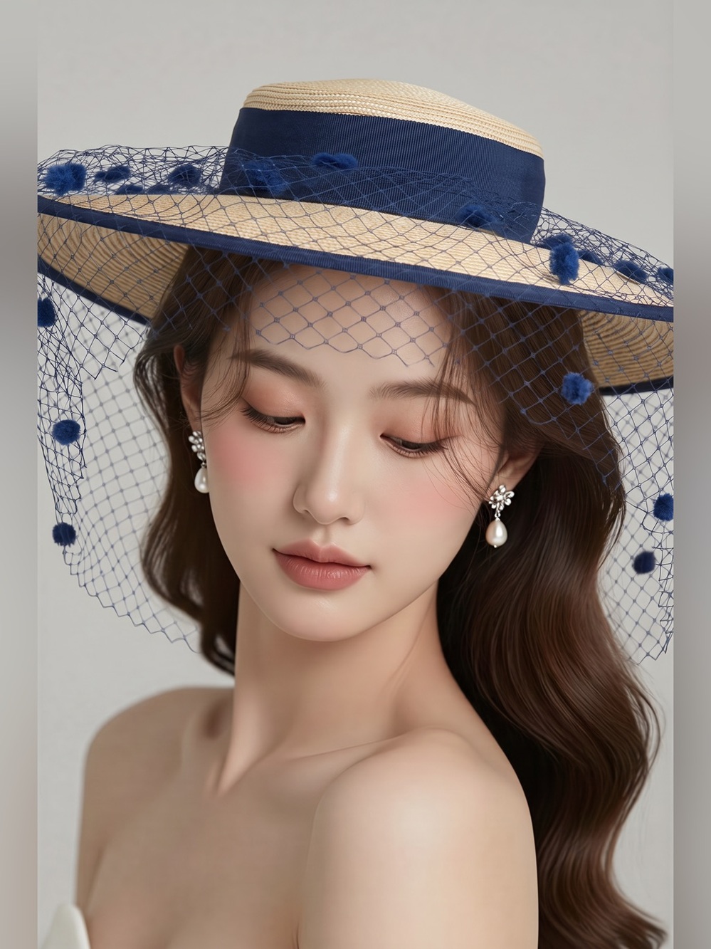 Sonni San Francisco Vintage Cream Lace Hat Beige & Blue